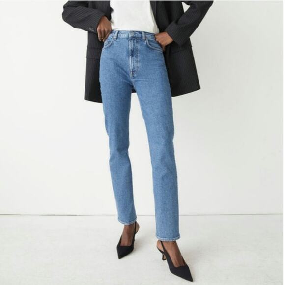 & Other Stories Favorite Cut Straight Leg Jeans Slim Cut High Rise Blue Denim 30 - Picture 2 of 15